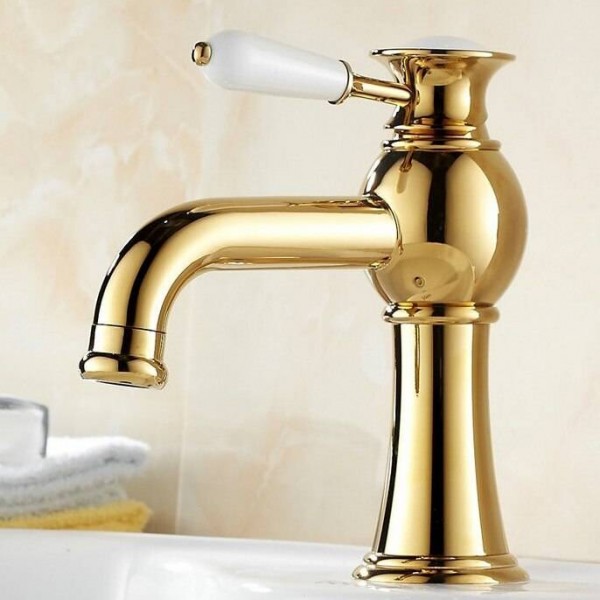 Classic gold-plated luxury white single handle deck mounted brass basin bathroom faucet G1022