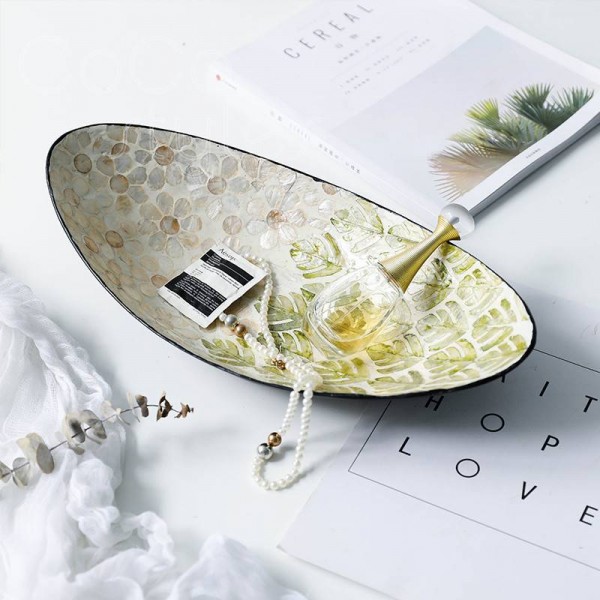  InsFashion chic style elliptical boat shaped shell tray with black edge for fashion european style home decor