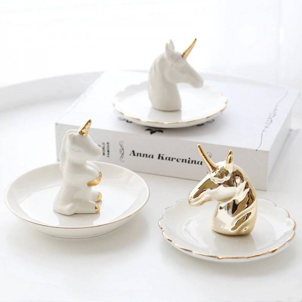  InsFashion dreamlike round white unicorn ceramic jewelry dish for fairy tale theme wedding party take away gift sets