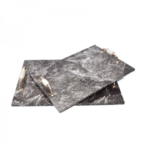  InsFashion rustic rectangle brown natural marble serving tray with handle for vintage restaurant hotel decor