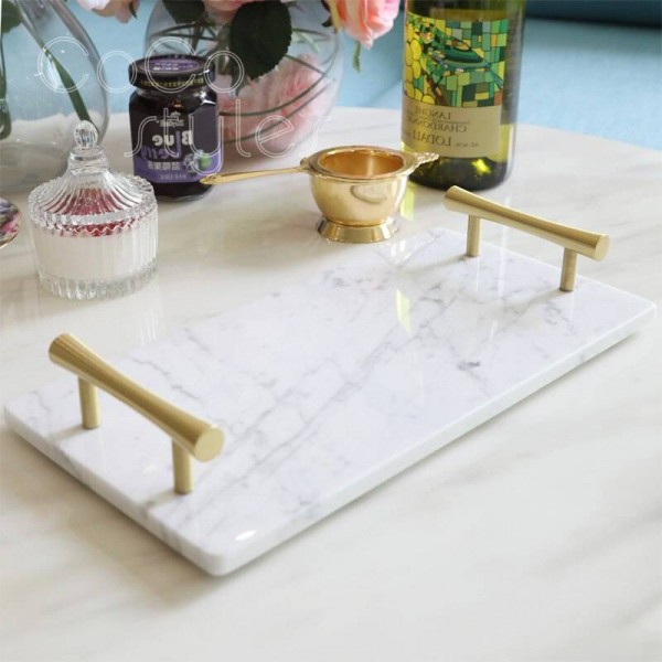  InsFashion super top rectangle marble serving tray with handle for exclusive french style bakery decor