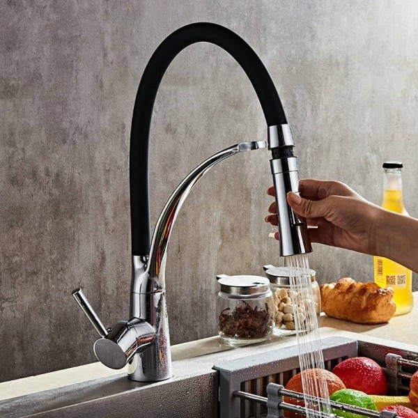Colorful Kitchen Faucet Pull Out Sink Basin Mixer Tap 360 Swivel 2-Function Chrome Polished Brass Faucet