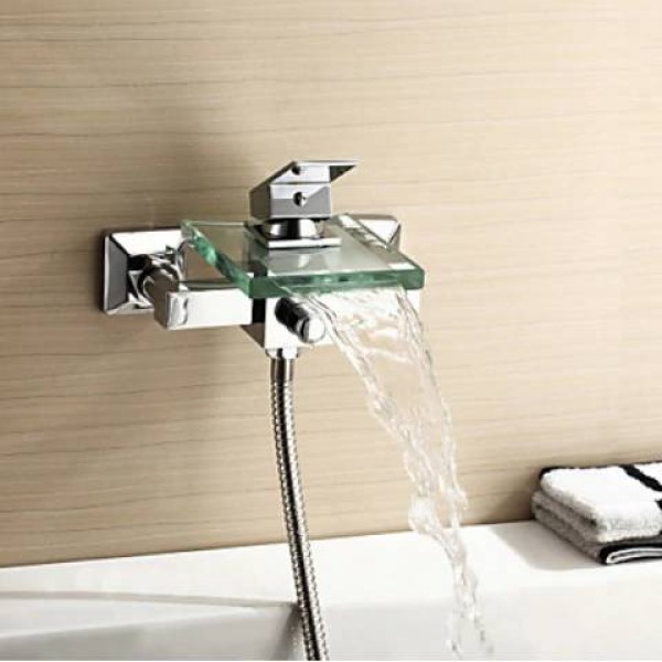 Contemporary Tub Faucet with Glass waterfall Spout Wall Mount wf03