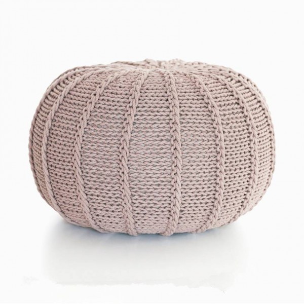 Cotton Craft - Hand Knitted Cable Style Dori Pouf Floor Ottoman - 100% Cotton Braid Cord - Handmade & Hand Stitched Pouf Round