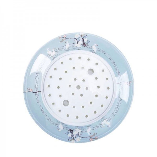 Crane Pattern Ceramic Bone Double Filter Water Round Plate for Household Tableware Dumplings Fruit Dish Large Saucer Gifts