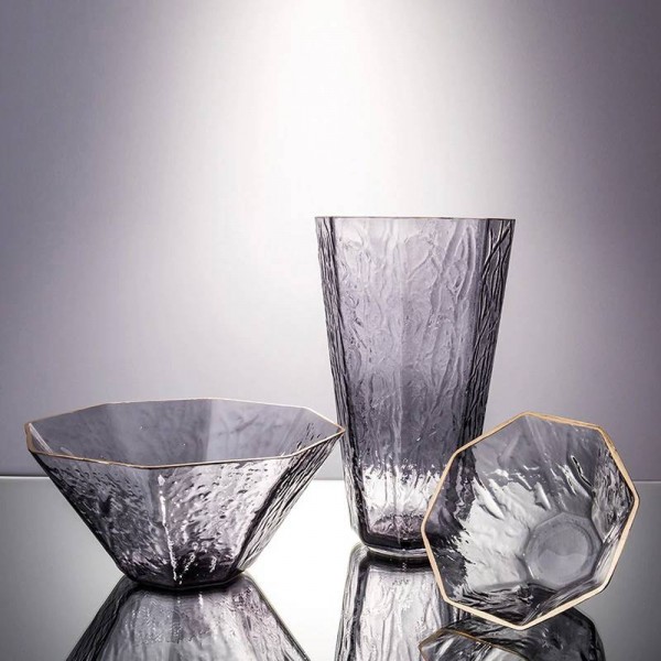 Crystal Glass Bowl Flower Vases Gold Edge