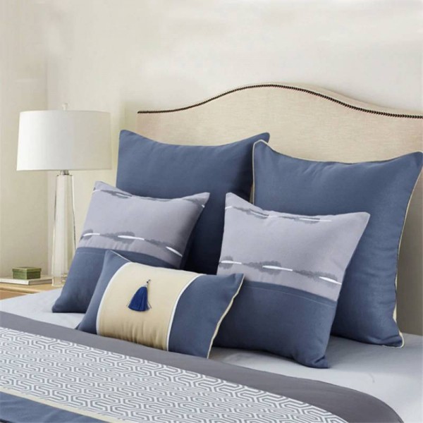 Elegant Blue Tassel Jacquard Cushion Cover Luxury Model Room American Pillows Case Home Textiles Supplies Chair Seat Car Covers