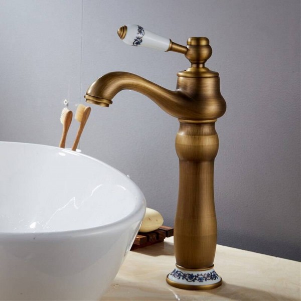 eramic antique Deck Mounted Single Handle Bathroom Sink Mixer Faucet Antique bronze high quality popularHot and Cold Water G-902