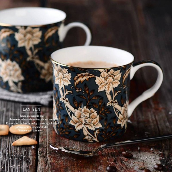 Europe Classical Bone mug English Court Wind Mug Coffee Cup Milk Cups Teacup travel mug handle Water Mug 300ml Drinkware