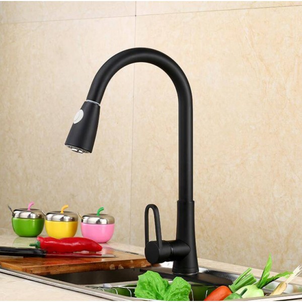 European classic pull out black hot and cold mixed faucet copper welding paint kitchen faucet LAD-61