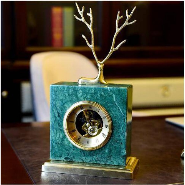 European copper deer marble clock American retro home living room study office TV cabinet decoration decoration gift
