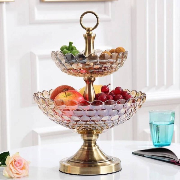 European Glass Double-layer Fruit Bowl Home Decoration Living Room Jewelry Factory Direct Sales