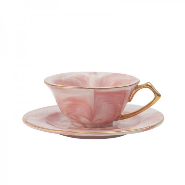  European Marbling Ceramic Flower Tea Cup Creative Coffee Cups Saucer Set Fashion Lovers Teacup Porcelain Drinkware