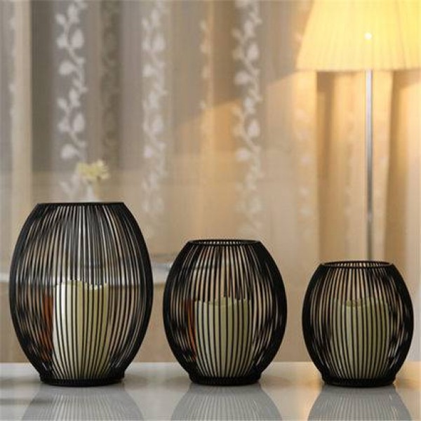 European wrought iron candle holder led candlelight dinner props crafts ornaments ornaments Mediterranean bird cage wind lamp