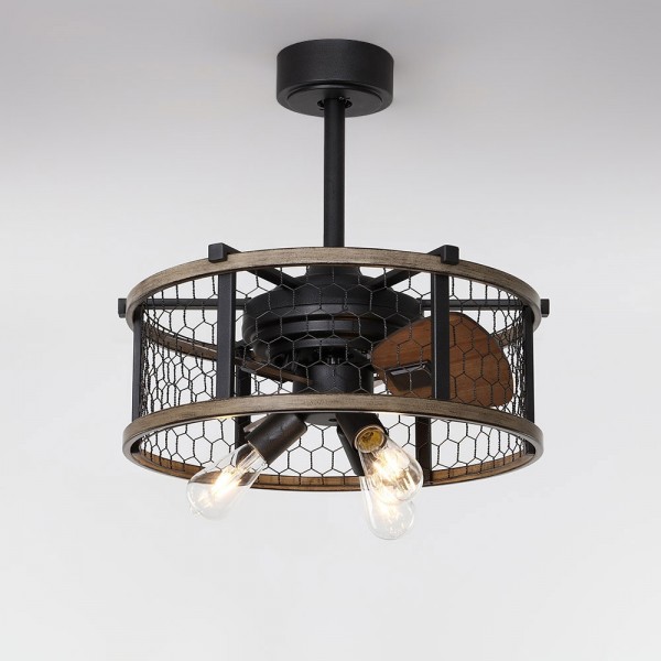 Luxury Farmhouse Rustic Reversible Ceiling Fan With Lights 3 Blade Wire Drum Semi Flush Mount Remote - Rustic Ceiling Light Fans
