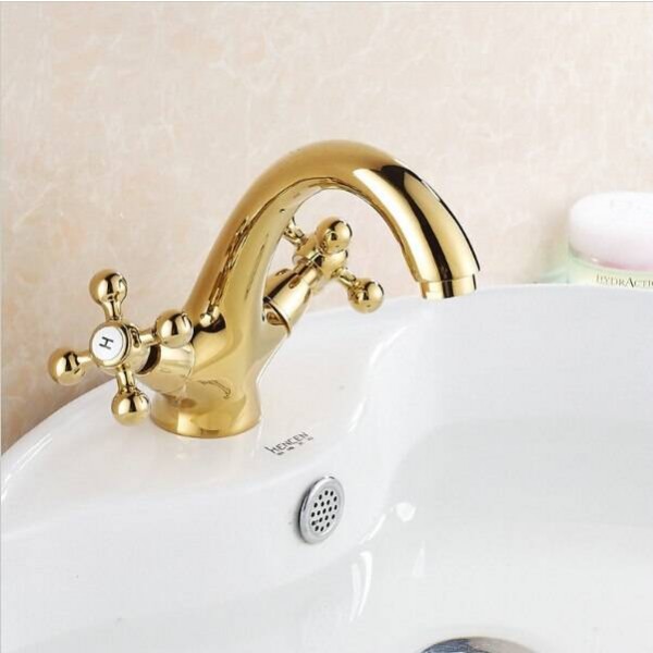 Fast shipping Top quality fashion gold plated copper basin hot and cold mixing faucet G1004