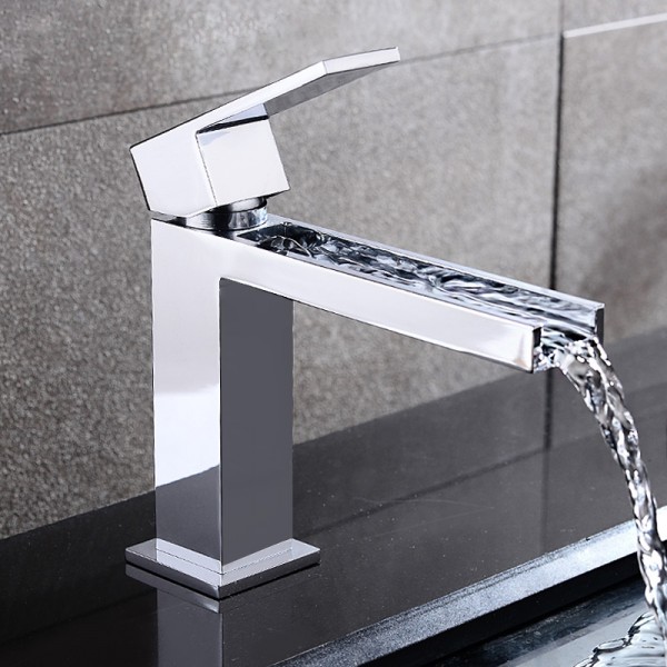 Luxury Fiego Modern Open Channel Polished Chrome Waterfall Single Hole ...