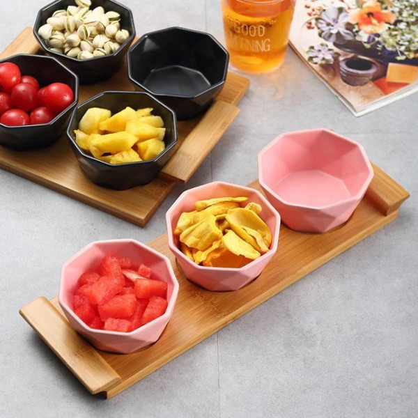 Four/Five-piece Set Fruits Platter Serving Trays Creative Ceramic Dish Plates for Snacks/Nuts/Desserts Eco Natural Bamboo Tray