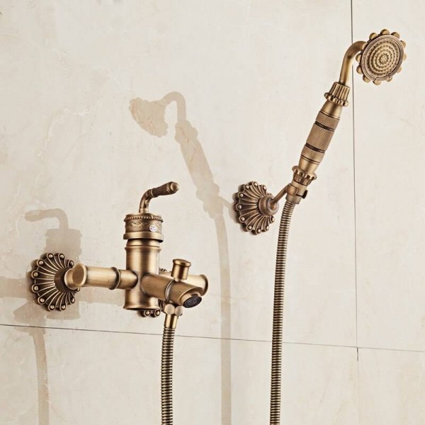  Bamboo Shower Faucet Mixer Tap Antique Bronze Brass Bath Shower Faucet Set Bathtub Faucet Torneira Bath XT333