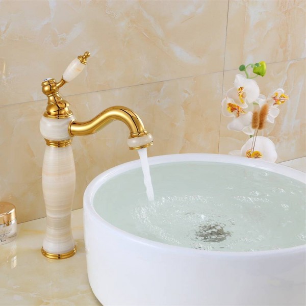 Luxury New Natural Marble Decoration Bathroom Lavatory Basin Vessel Sink Mixer Tap LAD-1003