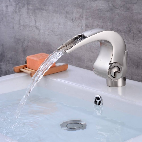  Nickel bathroom Waterfall faucet Crane Nicke Bathroom basin Faucet Bathroom Basin Mixer Tap with Hot and Cold LAD-4