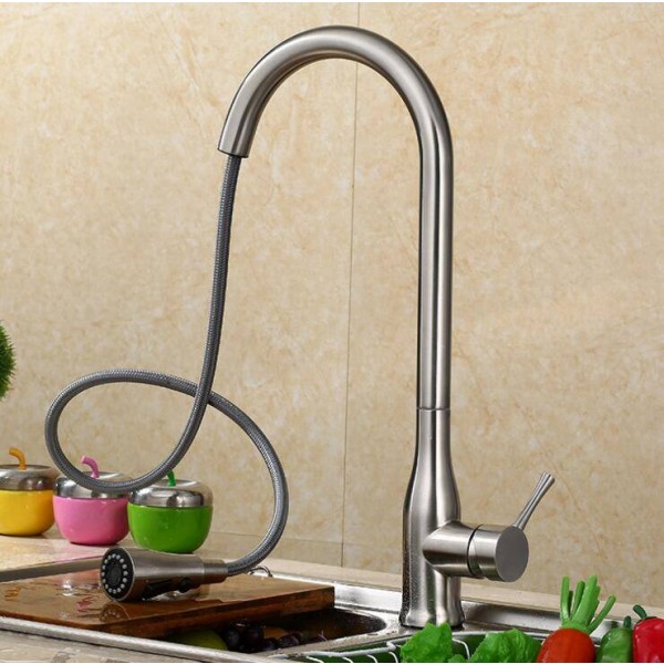  Pull out the kitchen faucet sink faucet hot and cold sink faucet copper telescopic rotating faucet LAD-60