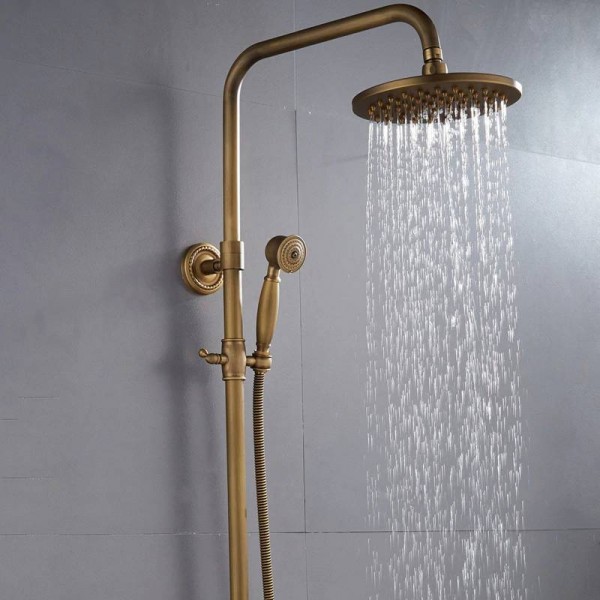  Shower Faucets Antique Brass Finish Bathroom Rainfall With Spray Shower Durable Brass Faucet Set XT304