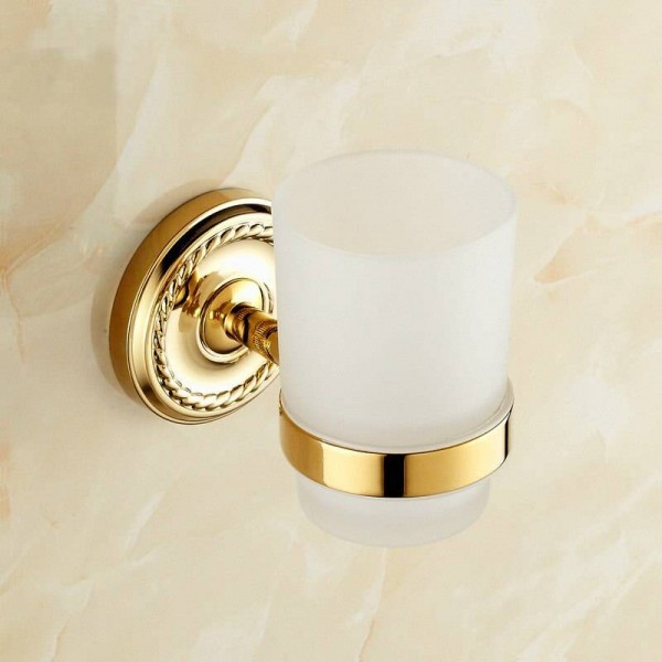 Golden toothbrush Holder Glass Cup Tumbler Wall Mounted Bathroom Accessories 7006G