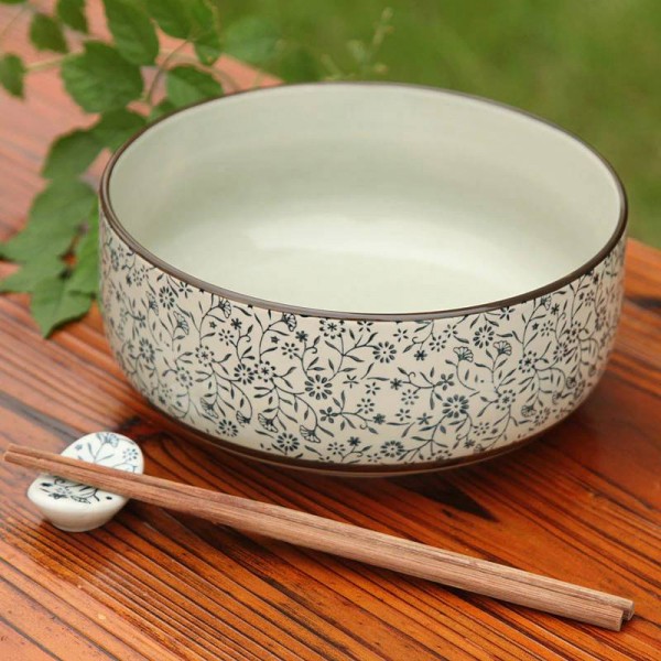 High temperature ceramic blue and white porcelain big soup bowl ceramic bowl kitchen utensils Large ramen