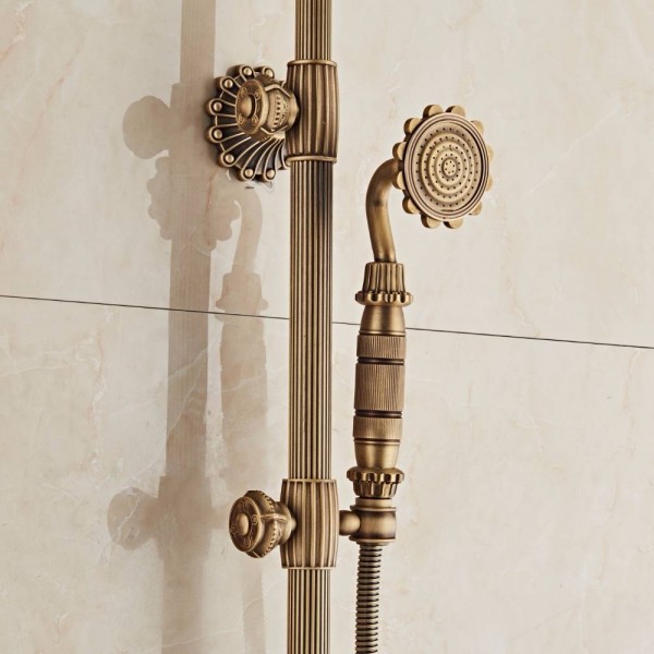 Hot selling Antique Brass Finish Bathroom Rainfall With Spray Shower Durable Brass Construction Faucet Set XT338