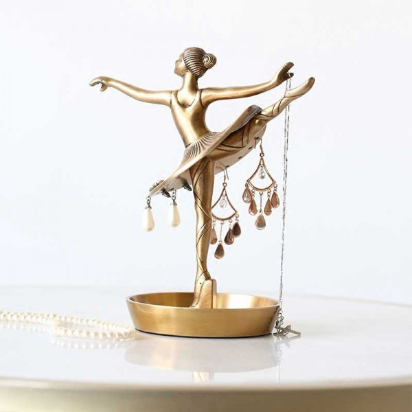  InsFashion creative ballet girl modeling handmade brass jewelry display tray for delicate home decor and girl gifts