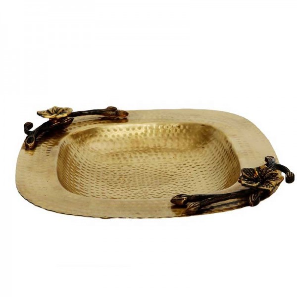  InsFashion extraordinary asperous handmade brass tray with flora and feet for modern indian style home decor
