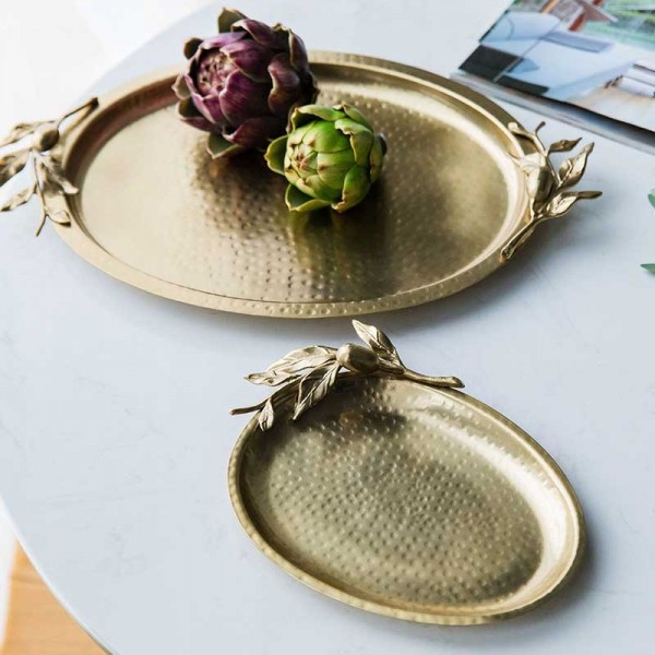  InsFashion high-end oval hammer grain handmade brass dessert tray for nobiliary wedding party event and home decor