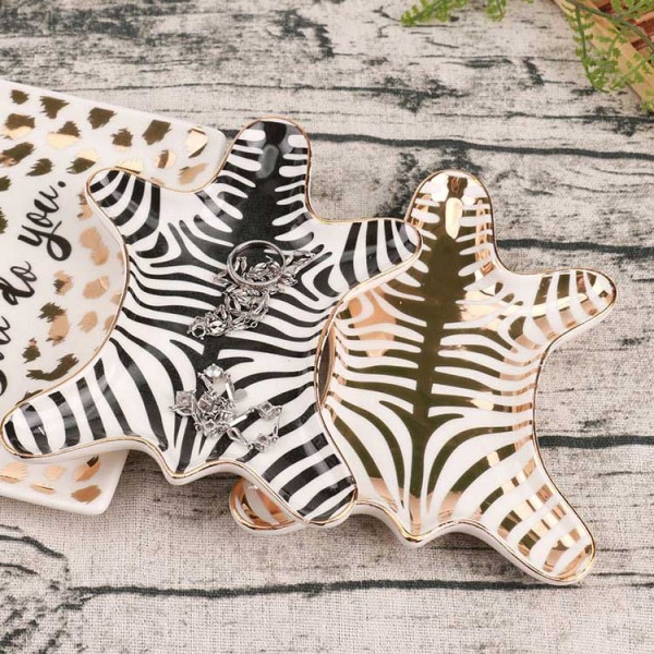  InsFashion high quality fancy zebra pattern and shaped ceramic jewelry dish for gift sets and clever designers