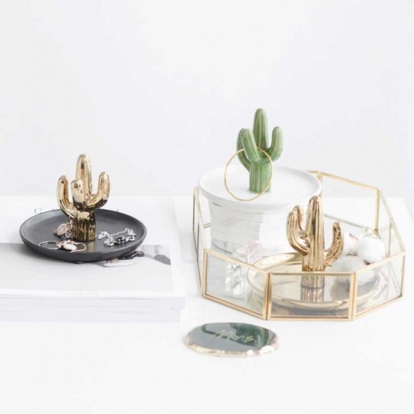  InsFashion luxury and romantic white cactus ceramic jewelry dish for mother's day gift sets and jewelry store decor