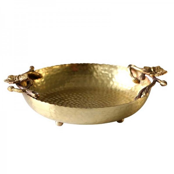  InsFashion luxury hammer grain plum flower modelling handmade brass jewelry tray for vintage royal style home decor