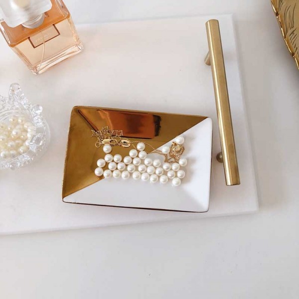  InsFashion simple style rectangle plated ceramic jewelry dish for fancy girl and australian style home decor