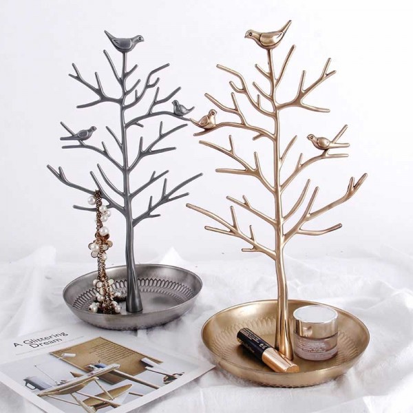  InsFashion top quality handmade jewelry display brass dish with branches and birds for fashion jewelry store