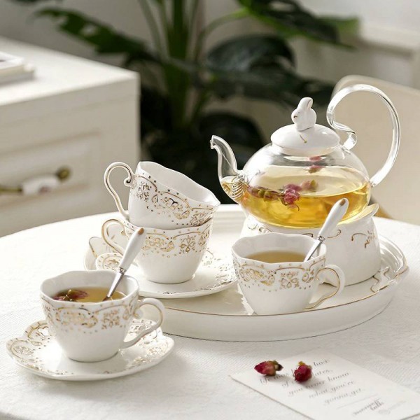 Japanese Teapot Ceramic Tea Set Fruit Tray Heating Glass Pot Elegant Ceramic Cup Dish Gifts