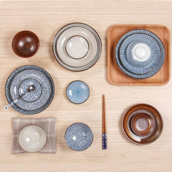 Japanese Traditional Style Ceramic Tableware Dinner Plates Porcelain Dishes Saucer plate Sushi plate Rice Noddle Dinnerware