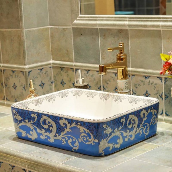 Luxury Ceramic Washbasin Bathroom Basin Hand Wash Bowls Lavabo Sink Sinks Bowl Rectangular For - Ceramic Bathroom Sinks Decorative