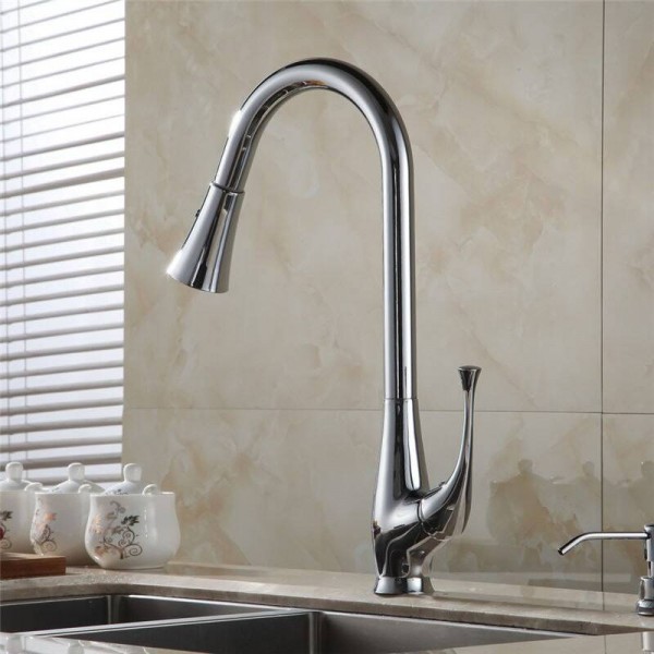Kitchen Faucet 360 Rotate Swivel Pull Out Spray Brass Chrome Silver Kitchen Sink Faucet Single Lever Vanity Mixer Taps 408907