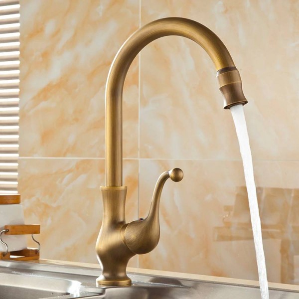 Kitchen Faucet Antique Bronze Brass Kitchen Sink Faucets Single Hand High Arch Swivel Spout Hot And Cold Wash Basin Tap HJ-6715