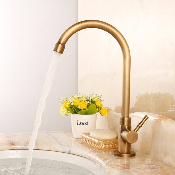 Kitchen Faucet Single Cold Antique Brass Kitchen Sink Faucet Vanity Swivel Mixer Water Tap Rotate Spout Cozinha HJ-0186F