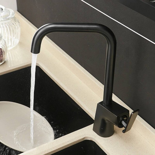 Kitchen Faucets Brass Kitchen Sink Water Faucet 360 Rotate Swivel Faucet Mixer Single Holder Single Hole Black Mixer Tap