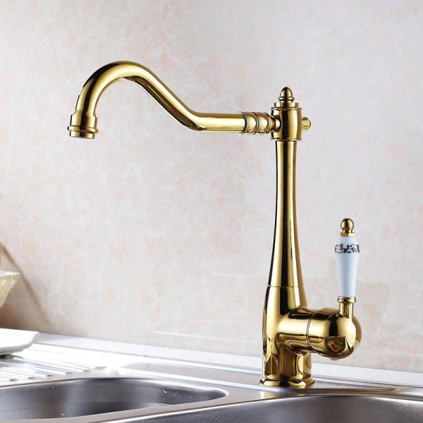 Kitchen Faucets Single Holder Single Hole Kitchen Sink Faucet Swivel Spout Ceramic Handle Chrome Brass Mixer Water Taps HJ-7801
