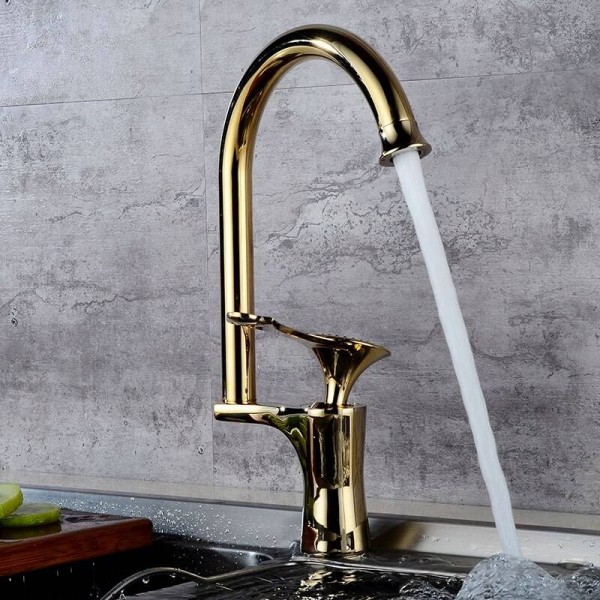 Ktichen Faucet Luxury Golden Brass High Arch Kitchen Sink Faucets Single Handle Swivel Spout Wash Basin Mixer Water Tap DL-8105