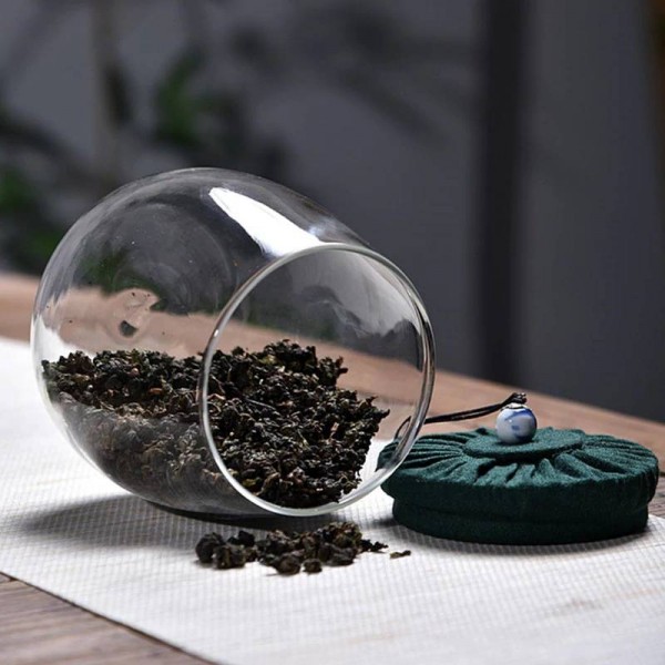 Lead-free glass Tea cans Creative Cloth wood cover Multigrain dried fruit storage bottle sealed cans Flower tea jar tea jar gift