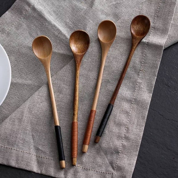 Long mixing spoon ice cream honey dessert spoon coffee stirring small wooden spoon solid wood cold spoon