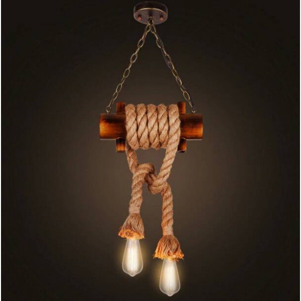  Lamparas de techo American Loft Vintage Hanging Lamp for Restaurant Bar Bamboo Rope LED Pendant Lights hanglamp